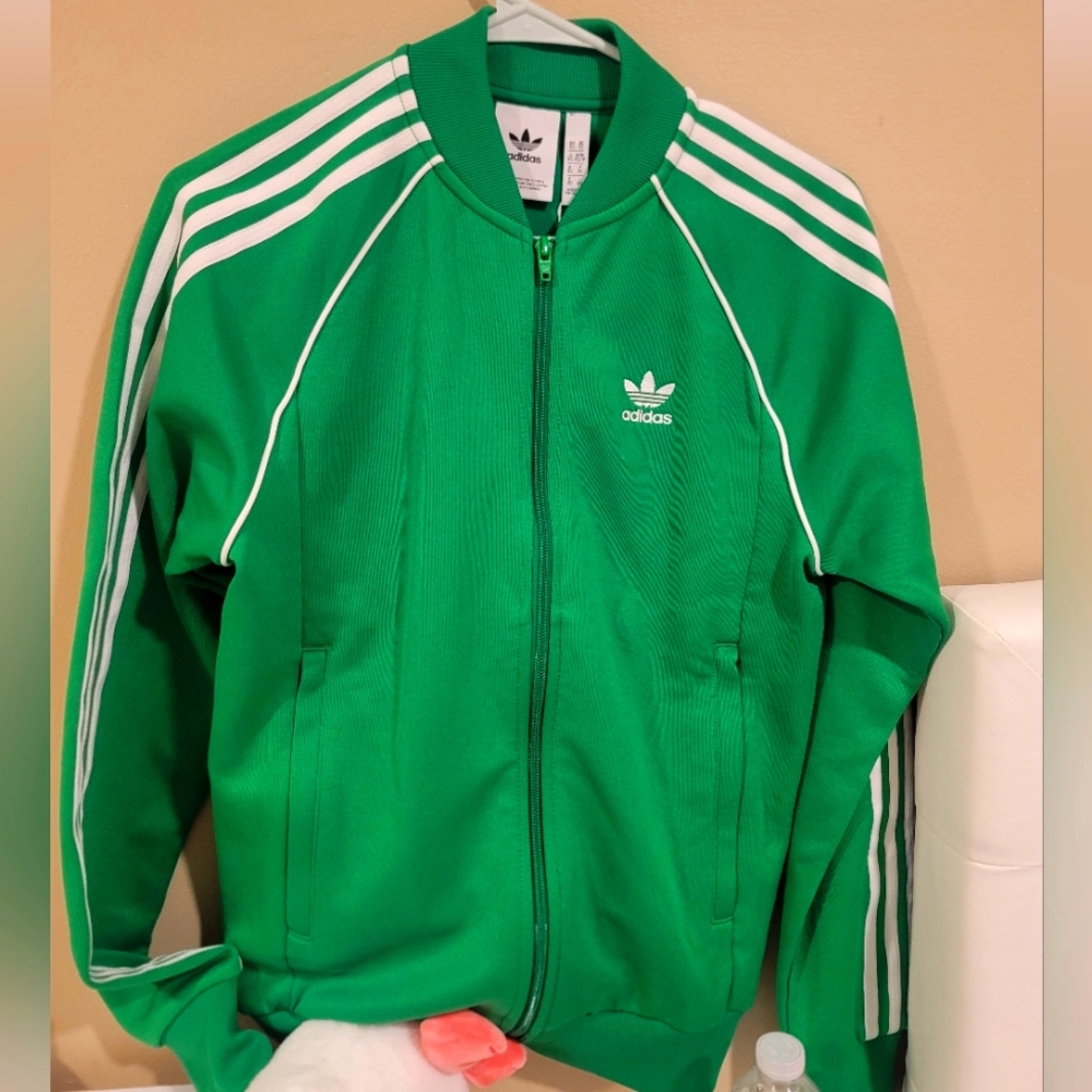 green adidas track zip up